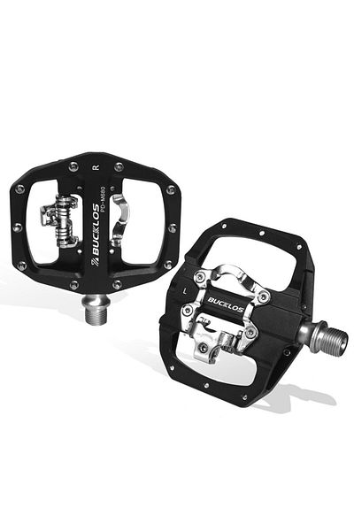 BUCKLOS Black BUCKLOS Mountain Bike Pedals 3 Sealed Bearing PD-M680 Dual Clipless Flat & Lock Pedal Aluminum