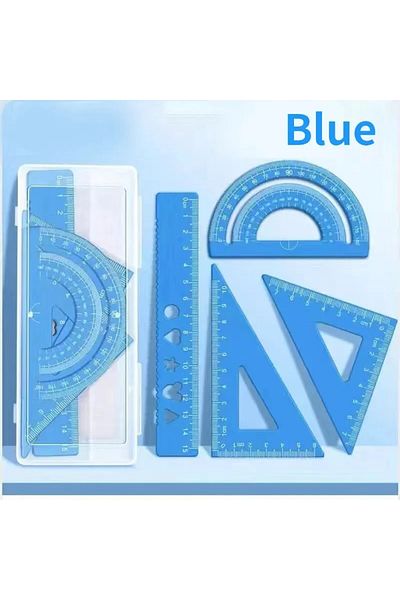 Choice Blue 4pcs Metal Drafting Set With Storage Box Students Measure Ruler Set Multi-Function Set