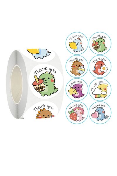 Choice Dinosaur 500pcs/Roll Cartoon Dinosaur Thanks Stickers Cute Envelope Box Sealing Stickers，Baking Des