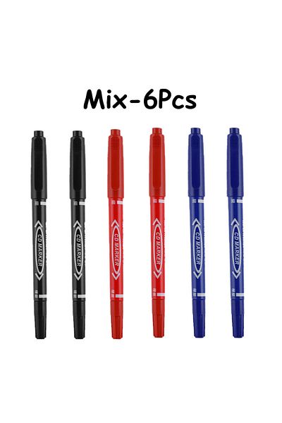Choice Mix-6Pcs 6/12Pcs Twin Tip Permanent Marker Black/Blue/Red Oil Marker Pen Fine Nid Marker Ink Station