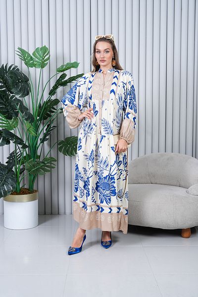 EL jadida Women's Plus Size Hijab Viscose Dress Saks Blue