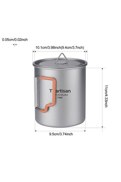 Choice كوب تيارتيسان للتخييم الخارجي من التيتانيوم النقي Ta8315A-GJ-750ml بمق...