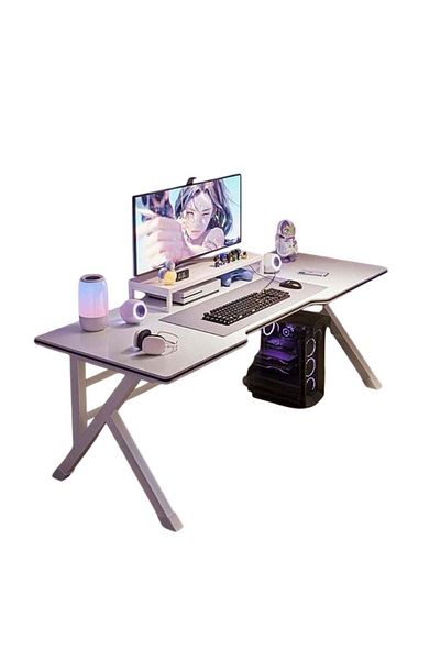 huitich Warm White Desk With Thickened Desktop And K-shaped Steel Frame 100cm Gaming Table Desktop Table