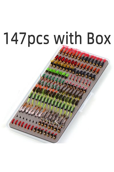 Choice 147pcs with box 147PCS Scud Nymph Midge Larvae Box Set Fly Fishing Flies Trout Grayling Panfish Lure