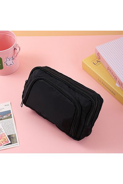 Choice Black Large Capacity 3 Layers Pen Box Kawaii Pencil Cases Cute Pen Holder Pouch for Students Back to