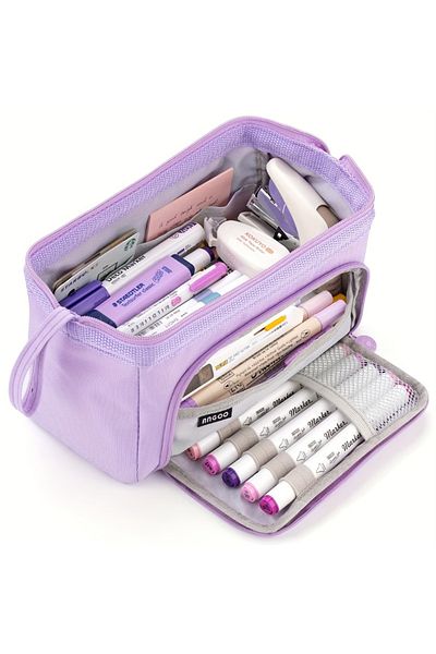 Choice PURPLE Extra Large Capacity Solid Color Pencil Case, Portable Simple Pencil Case Cosmetic Bag, Schoo