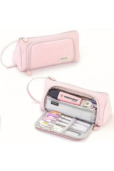 Choice Pale Pink Spacious large capacity simple pen bag, stationery organizer, easy to carry, school office