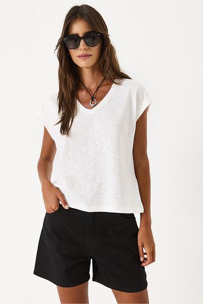 VENA V-Neck Comfortable Fit Sleeveless Flared T-Shirt - Ivory
