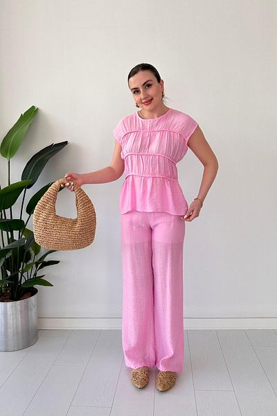 MaziButik مجموعة Biye Büzgü باللون الوردي