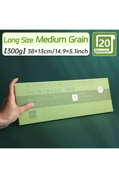 Choice Long Size 140lb/300 gsm Watercolor Paper 20 Sheets,Medium Grain Pad for Drawing,Mixed Media,Charcoal