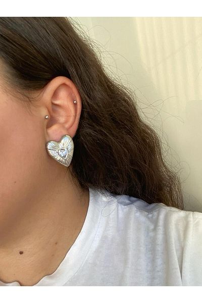 stainless steell Stone Detailed Heart Steel Earrings