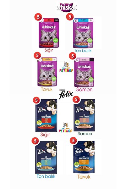 Whiskas Karışık Yeni 40 Adet Pouch Felix 20 Adet Karışık Pouch 85 gr ve Whisk...