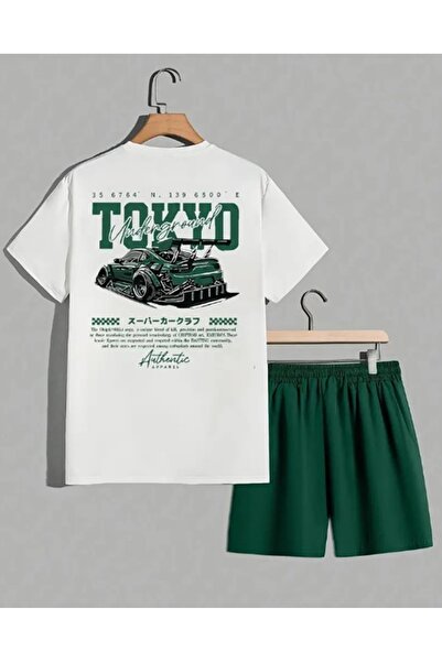 Carlson Renkli Tokyo Baskılı Tişört - Şort Spor Eşofman Takımı
