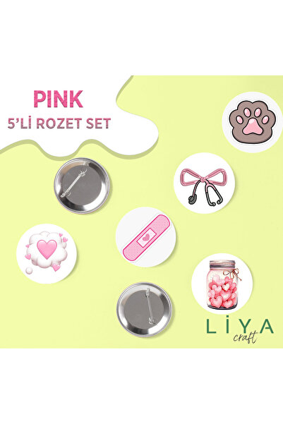 LiyaCraft 5 Adet Pembe Pink Temalı Rozet