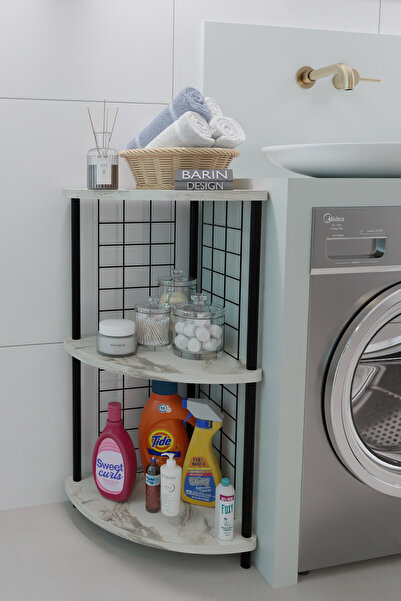 BARIN DESIGN 3 Raflıı Köşe Raf Banyo ve Çamaşır Odası Çok Amaçlı Düzenleyici Metal Gövde Çevir Kur Kolay Kurulum