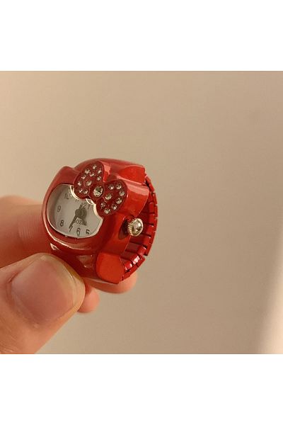 Miniso Red Sanrio Hello Kitty Watch Ring, Cute Kt Cat Bow, Rhinestone Clock Ring, Girls Jewelry, Kids Gifts