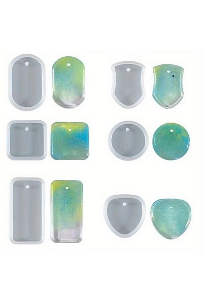 Choice S A set-6pcs 1/6/10pcs DIY Keychain Pendant Silicone Mold Set Crystal Epoxy Resin Mold Round Rectang