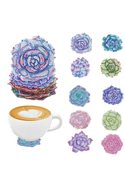 Choice AA1537B 10-piece Colorful flower series DIY Diamond Art Coasters Non-slip wooden coasters Living Roo
