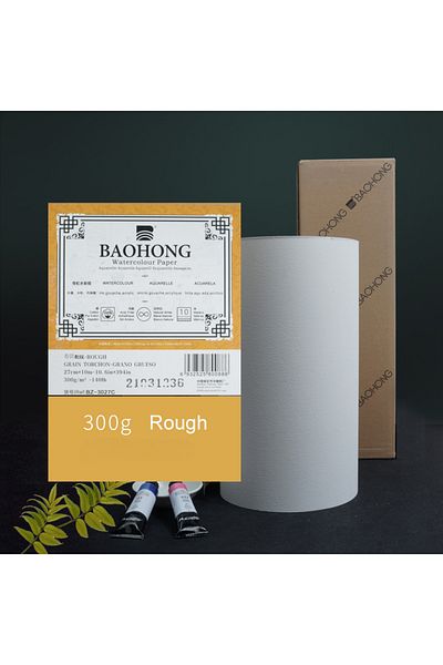 Choice 27cm 10m Rough BAOHONG Watercolor Paper 300g Natural White 100% Cotton 14.6in*394in (37cm*10m) Profi