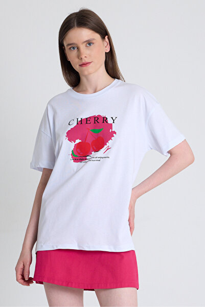 Rays تي شيرت أبيض مطبوع عليه نص 100% قطن 2150-15M