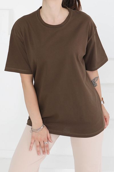 TOFİSA Short Sleeve T-Shirt Brown - 27346