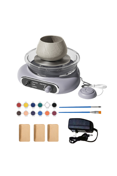 Choice مجموعة عجلة فخار صغيرة باللون الرمادي الفاتح، فن الفخار بالطين، عجلة فخار كهربائية دوارة مقاس 4.7 بوصة قابلة للفصل