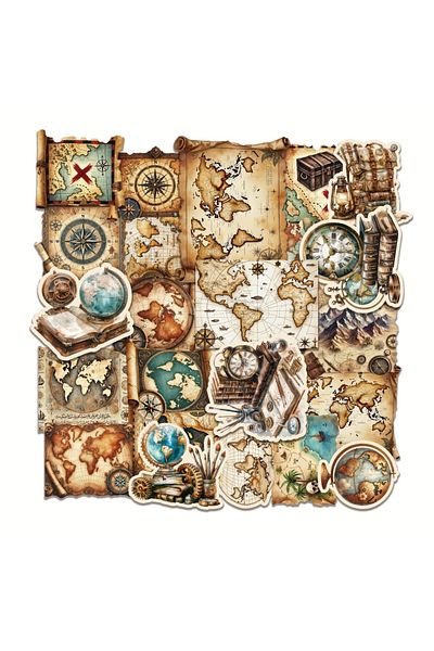 Choice 50PCS 50PCS Vintage Creative World Map Series Stickers Junk Journal Suitcase Phone Case Water Bottle