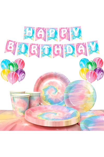 Choice MULTI Tie Dye Birthday Party Supplies,78pcs Tie Dye Tableware & Decorations Set Rainbow Tie Dye Part