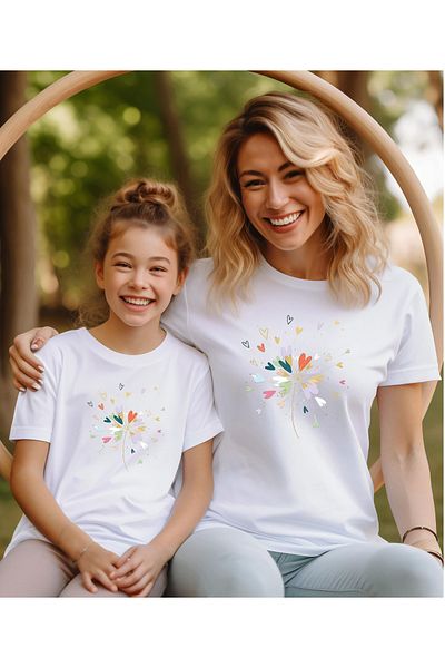 ASELİNDA Mother-Daughter Little Heart Printed Combination T-Shirt (Single Product, Add 2 Pieces to the Cart for Combination)