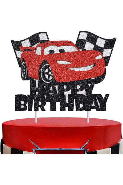 Disney 1pcs cake topper Disney Lightning Mcqueen Cars Cake Topper Race Car Checkered Flag Themed Cake Decor