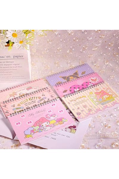 Miniso 2pcs random Kawaii Cartoon Kuromi 10 Page Coil Stickers Cute Hello Kitty Melody Children's Waterproo