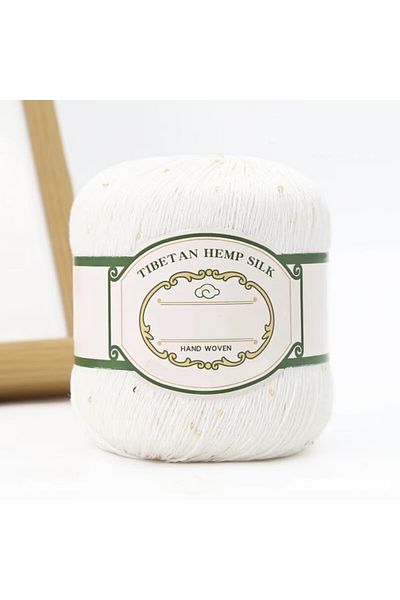 Choice 01 Milk White 200g Cotton Linen Lace with Sequin Yarn, Cotton Linen Hand Woven Crochet Hollow Summer