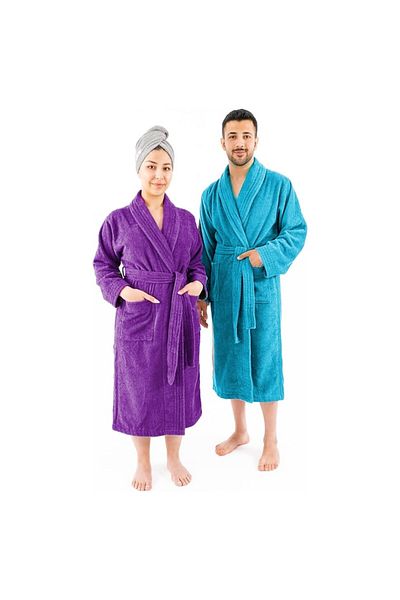 OEM Set 2 halate de baie, calitate premium, pentru el și ea, 100% bumbac, violet/turcoaz, mărime femeie 2XL, Ma