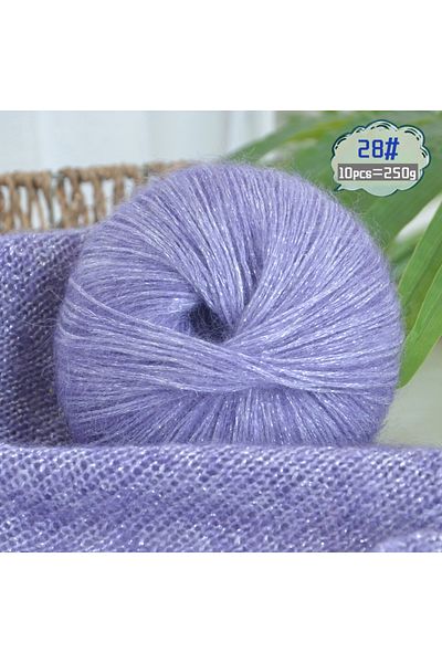 Choice 28Crystal Blue 250g Large Bag of Shiny Wool and Mohair Yarn with Colorful Glitter, DIY Materials for