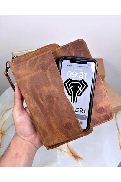 Fil Deri Genuine Leather - with Magnet and Hand Grip Tape - Zippered - Handcuff - Handbag 2100