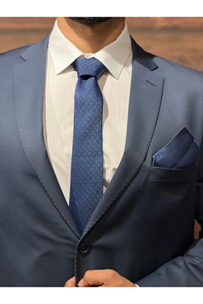 BZN Men's Dark Blue Handkerchief Tie