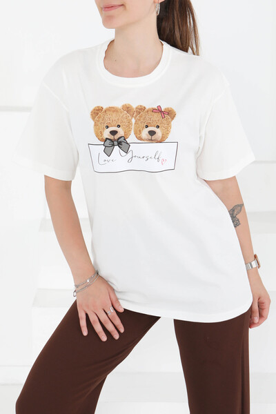 TOFİSA Τυπωμένο κοντομάνικο μπλουζάκι λευκό - 27348