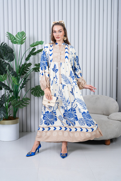 EL jadida Γυναικείο Μεγάλο Μέγεθος Hijab Φόρεμα Βισκόζης Saks Blue