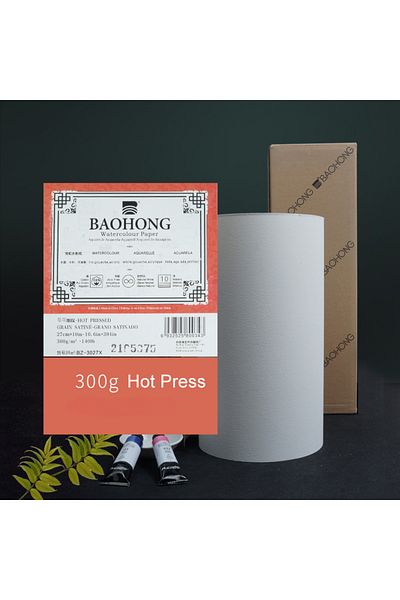 Choice 37cm 10m Hot Press BAOHONG Watercolor Paper 300g Natural White 100% Cotton 14.6in*394in (37cm*10m) P