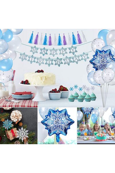 FORMIZON birthday set, latex/plastic, blue/silver, 90 pieces