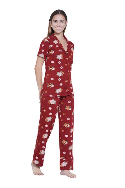LAUREN SMITH Women's Pajama Set Half Sleeve Top with pants 2 Piece Sleepwear Cotton Ladies Soft Pjs Lounge Set