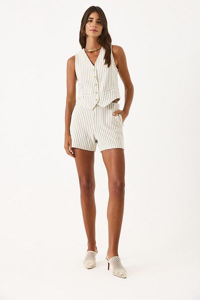 VENA Elastic Waist Textured Striped Shorts - Dark Blue Striped