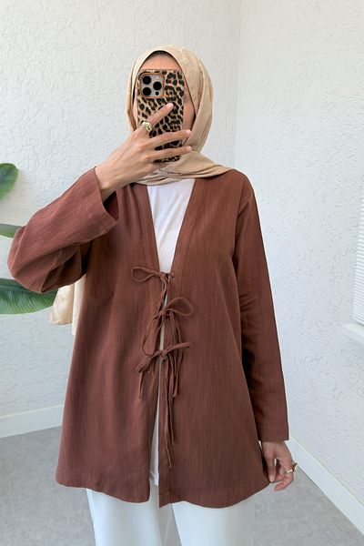 Salih Çelebi Three Lace Hijab Kimono 2339 - Brown