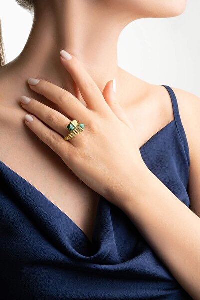 So CHIC... Tanrıça 18 Ayar Sarı Altın Kaplama Gümüş Tasarım Yüzük