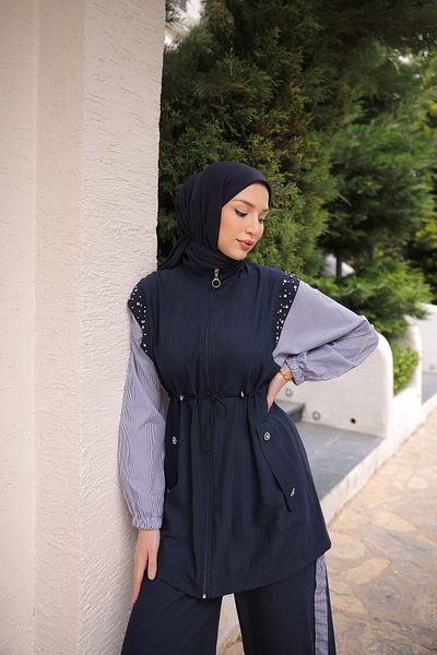 Ryzi Moda Γυναικείο σετ αθλητικών φόρμας Hijab, Σετ μπλουζάκι, Κομψά και μοντέρνα ρούχα Hijab Stone datay
