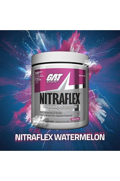 GAT SPORT نيترا فليكس، مُعزز لفرط نشاط الغدة الدرقية والتستوستيرون، 300 غرام، بنكهة البطيخ، 30 حصة