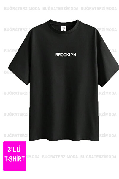 Buğraterzimoda Unisex Brooklyn Printed 3 Pack Μπλουζάκι ροζ-μωβ-μαύρο oversize