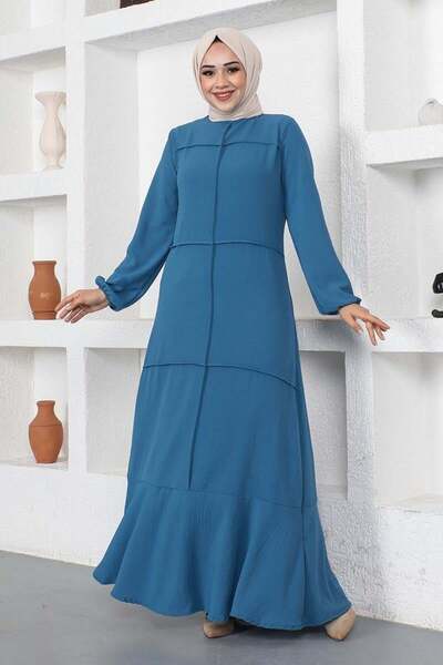 Genel Markalar Dikiş Detaylı Model Elbise İNDİGO