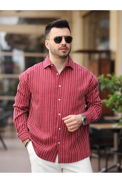 BASEL.CO New Season Eşref Single Light Oversize Long Sleeve Lycra Ironing Not Asking Trend Striped Shirt