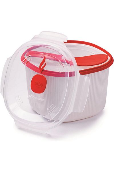 Snips Dishwasher Safe Microwave Rice and Grain Cooker White and Red 2.7 Liter